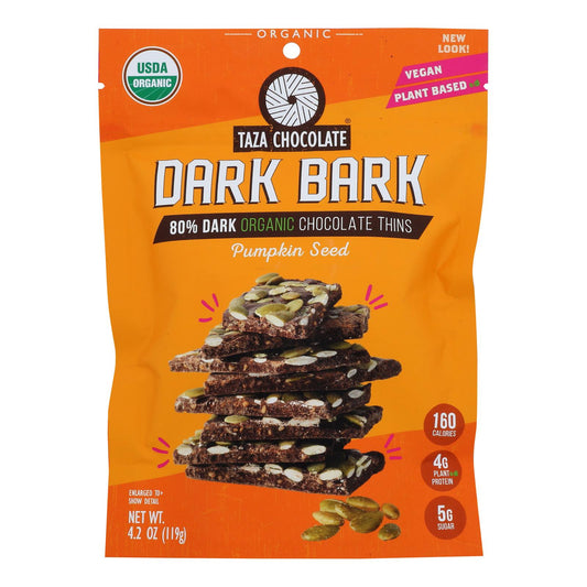 Taza Chocolate Organic Dark Bark Chocolate - Pumpkin Seed - Case Of 12 - 4.2 Oz