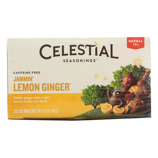Celestial Seasonings Herbal Tea - Jammin' Lemon Ginger - Caffeine Free - Case Of 6 - 20 Bags