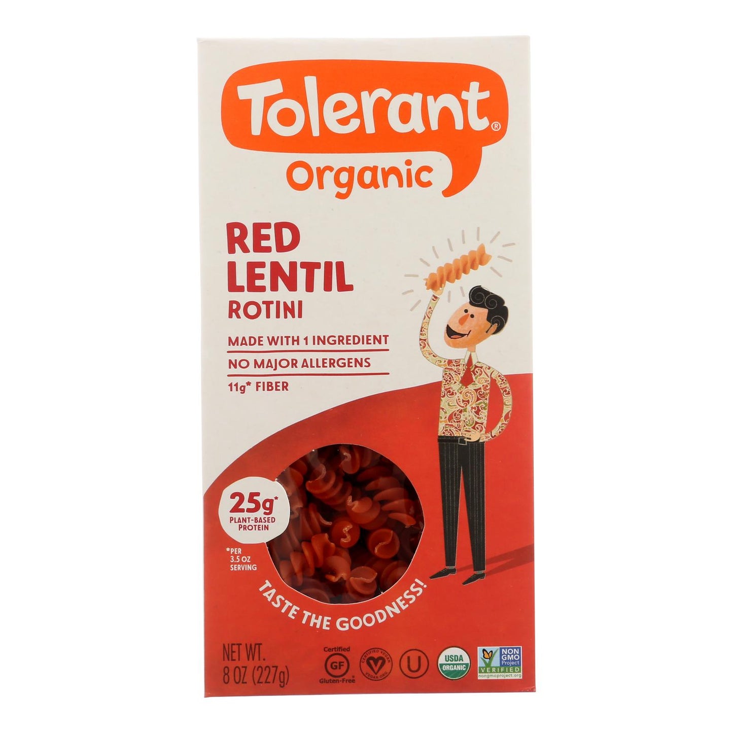 Tolerant Organic Pasta - Red Lentil Rotini - Case Of 6 - 8 Oz