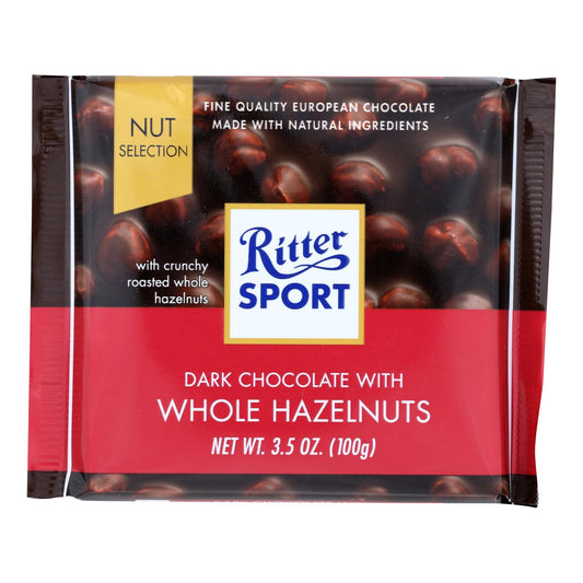 Ritter Sport Chocolate Bar - Dark Chocolate - Whole Hazelnuts - 3.5 Oz Bars - Case Of 10