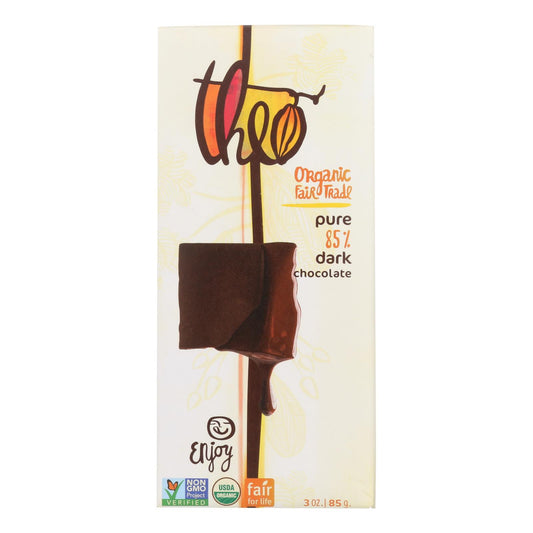 Theo Chocolate Organic Chocolate Bar - Classic - Dark Chocolate - 85 Percent Cacao - Pure - 3 Oz Bars - Case Of 12