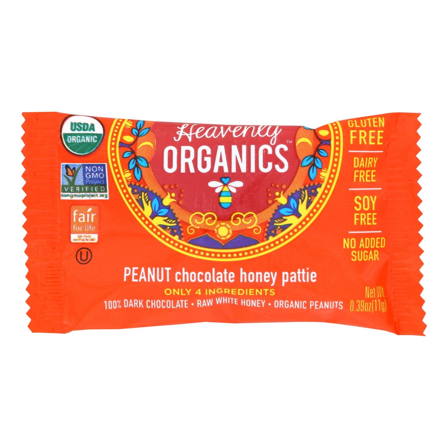 Heavenly Organics Heavenly Organics Chocolate Honey Patties - Peanut - Case Of 40 - 0.39 Oz.