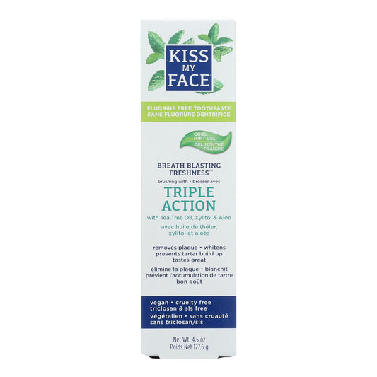 Kiss My Face Toothpaste - Triple Action - Fluoride Free - Gel - 4.5 Oz