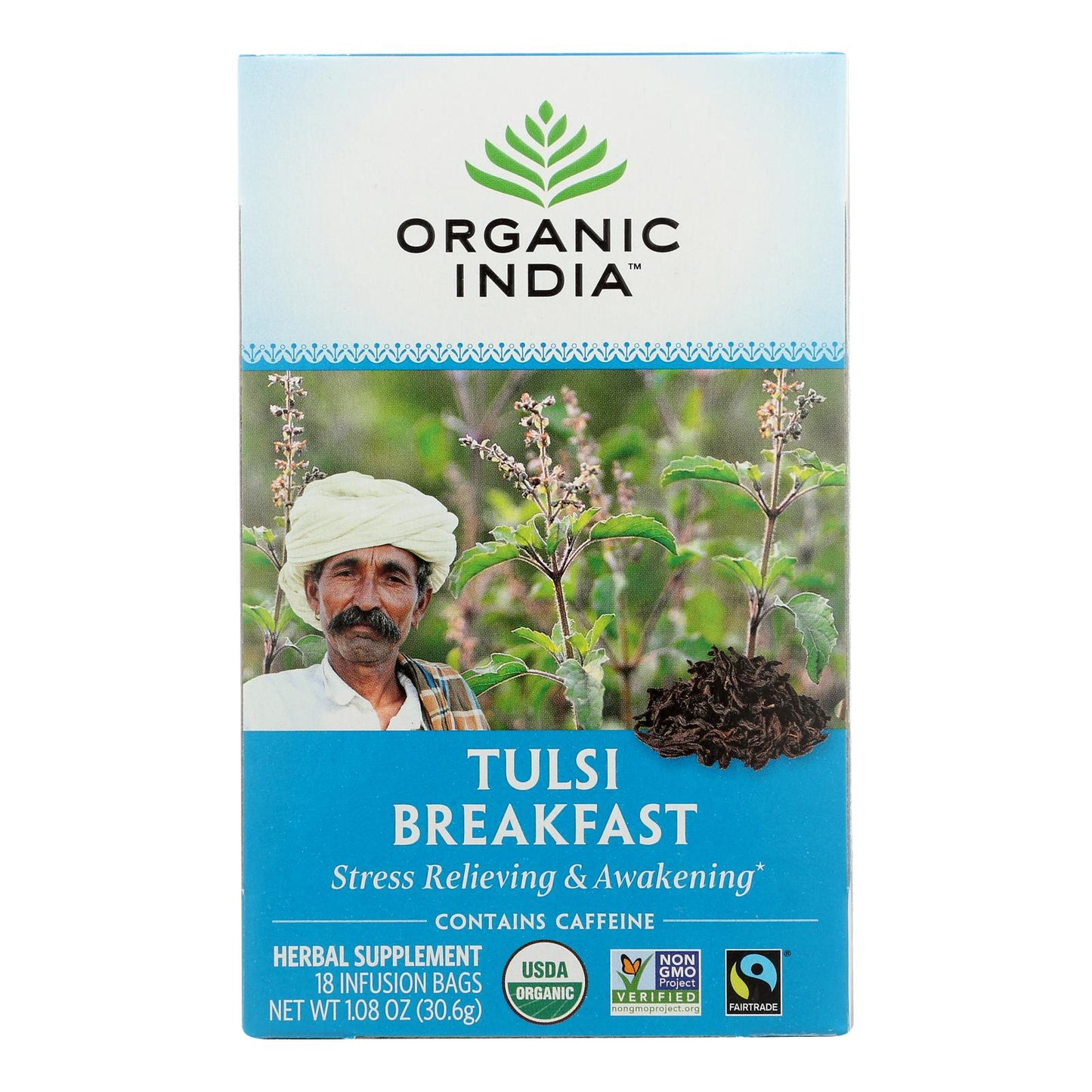 Organic India Organic Tulsi Tea - India Breakfast - 18 Tea Bags - Case Of 7