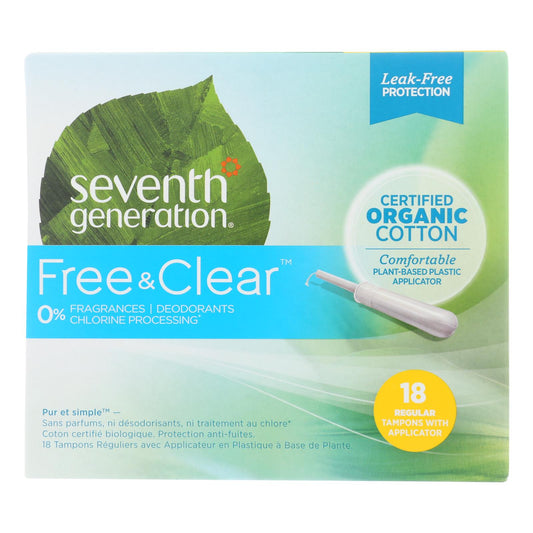 Seventh Generation - Free And Clear Tampons With Applicator - Regular - Case Of 6 - 18 Count