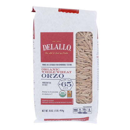 Delallo - Organic Whole Wheat Orzo Pasta - Case Of 16 - 16 Oz.