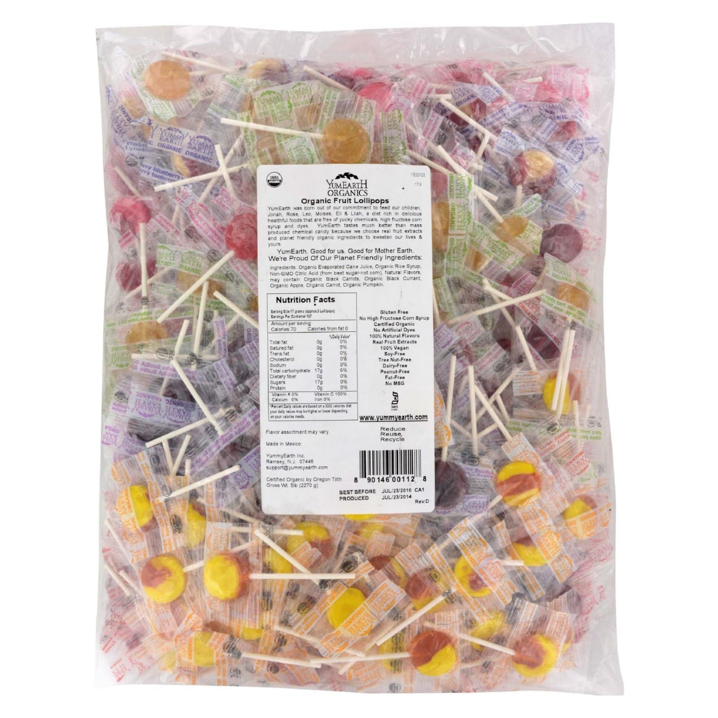 Yummy Earth Organic Fruit Lollipops - Assorted Fruits Flavors - 5 Lb Container