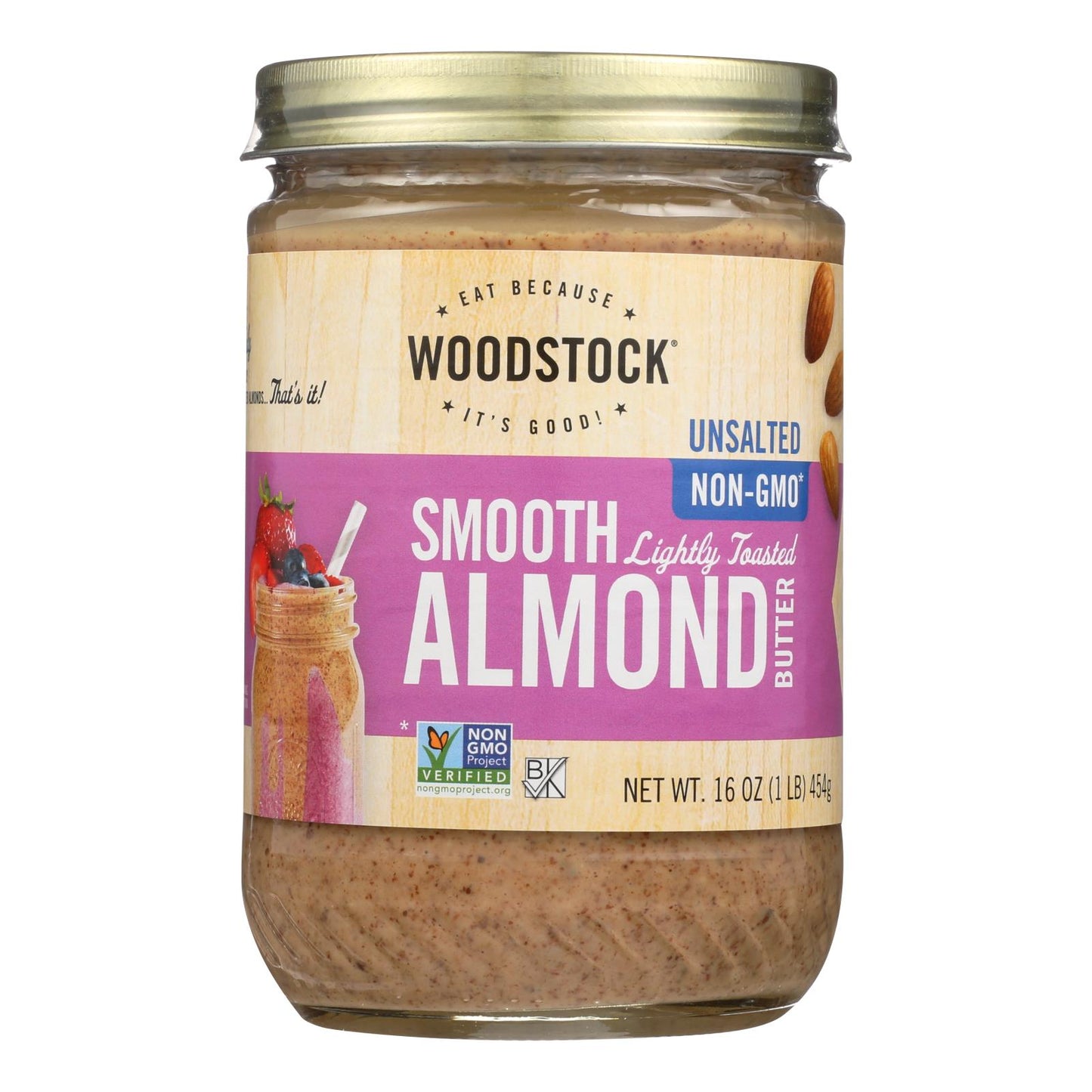 Woodstock Unsalted Non-gmo Smooth Lightly Toasted Almond Butter - Case Of 12 - 16 Oz