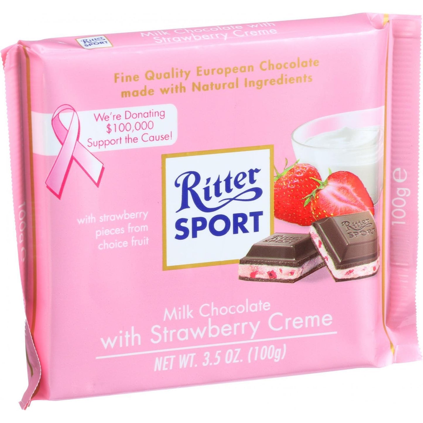 Ritter Sport Chocolate Bar - Milk Chocolate - Strawberry Creme - 3.5 Oz Bars - Case Of 12