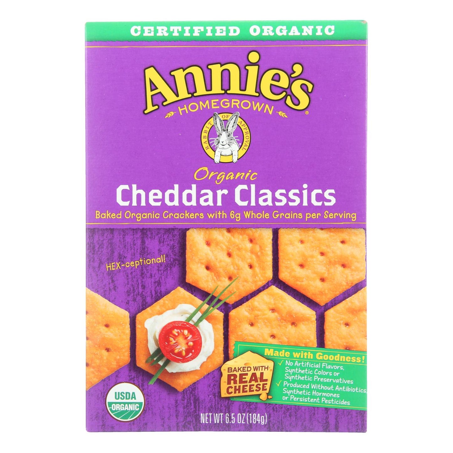 Annie's Homegrown Organic Cheddar Classic Crackers - Case Of 12 - 6.5 Oz.