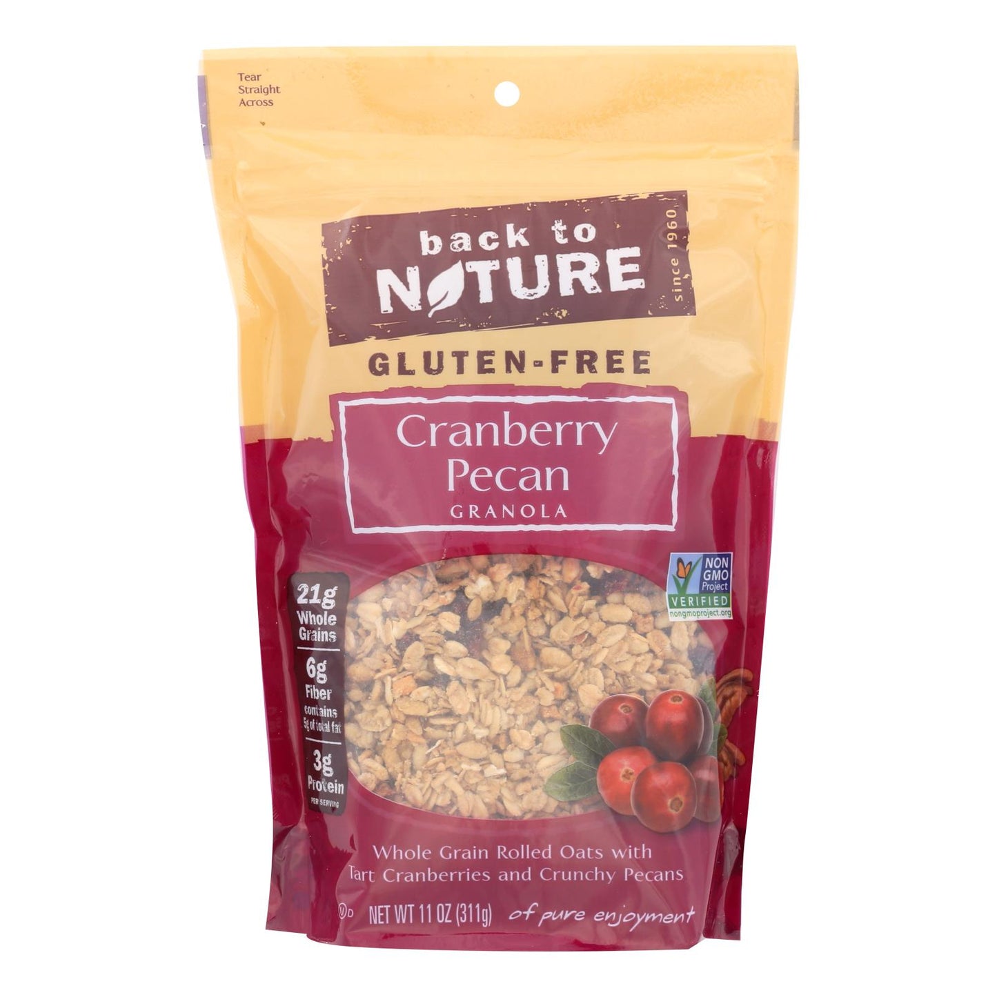 Back To Nature Cranberry Pecan Granola - Whole Grain Rolled Oats With Tart Cranberries And Crunchy Pecans - Case Of 6 - 11 Oz.