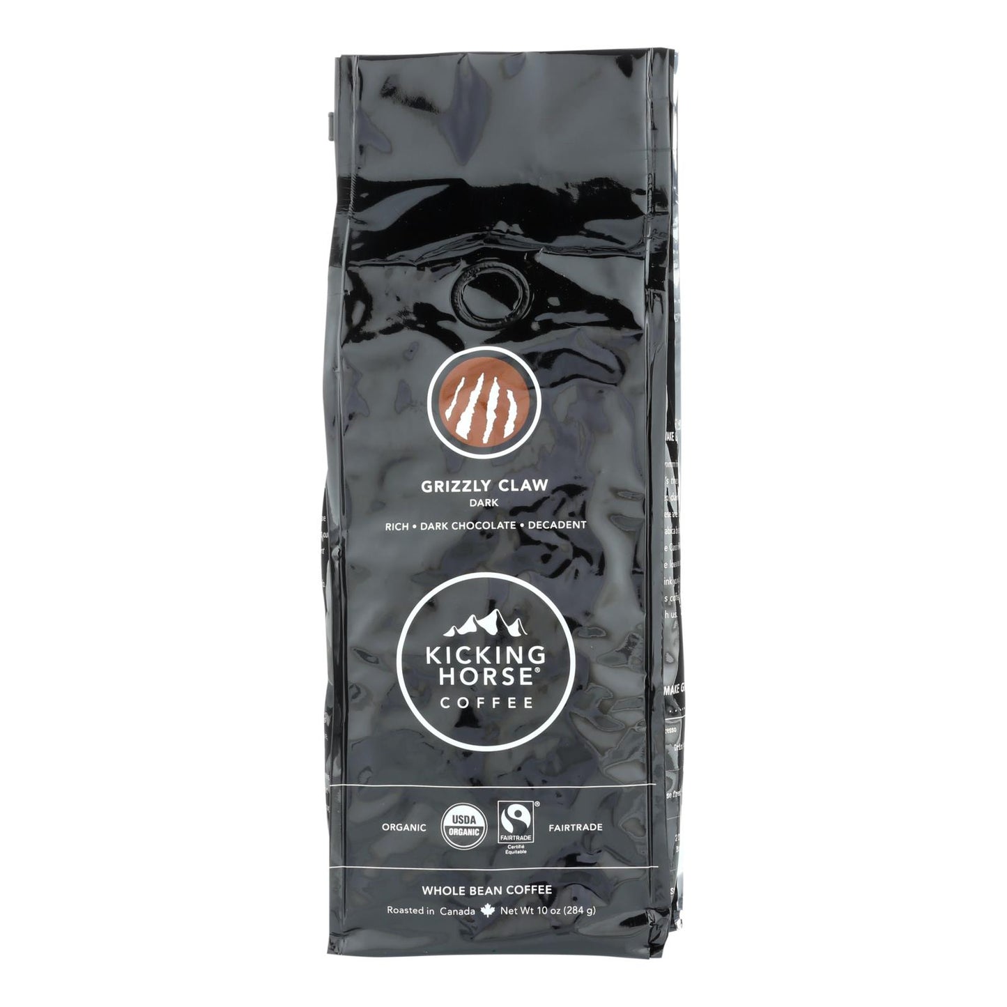 Kicking Horse Coffee - Organic - Whole Bean - Grizzly Claw - Dark Roast - 10 Oz - Case Of 6