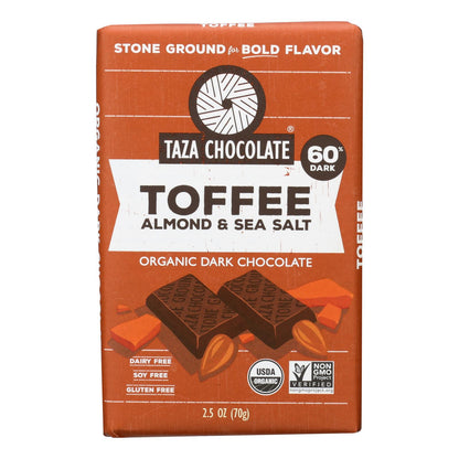 Taza Chocolate Stone Ground Organic Dark Chocolate Bar - Toffee Almond And Sea Salt - Case Of 10 - 2.5 Oz.